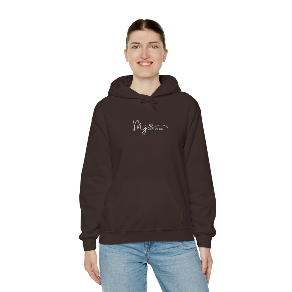 Person wearing a brown hoodie on a white background
